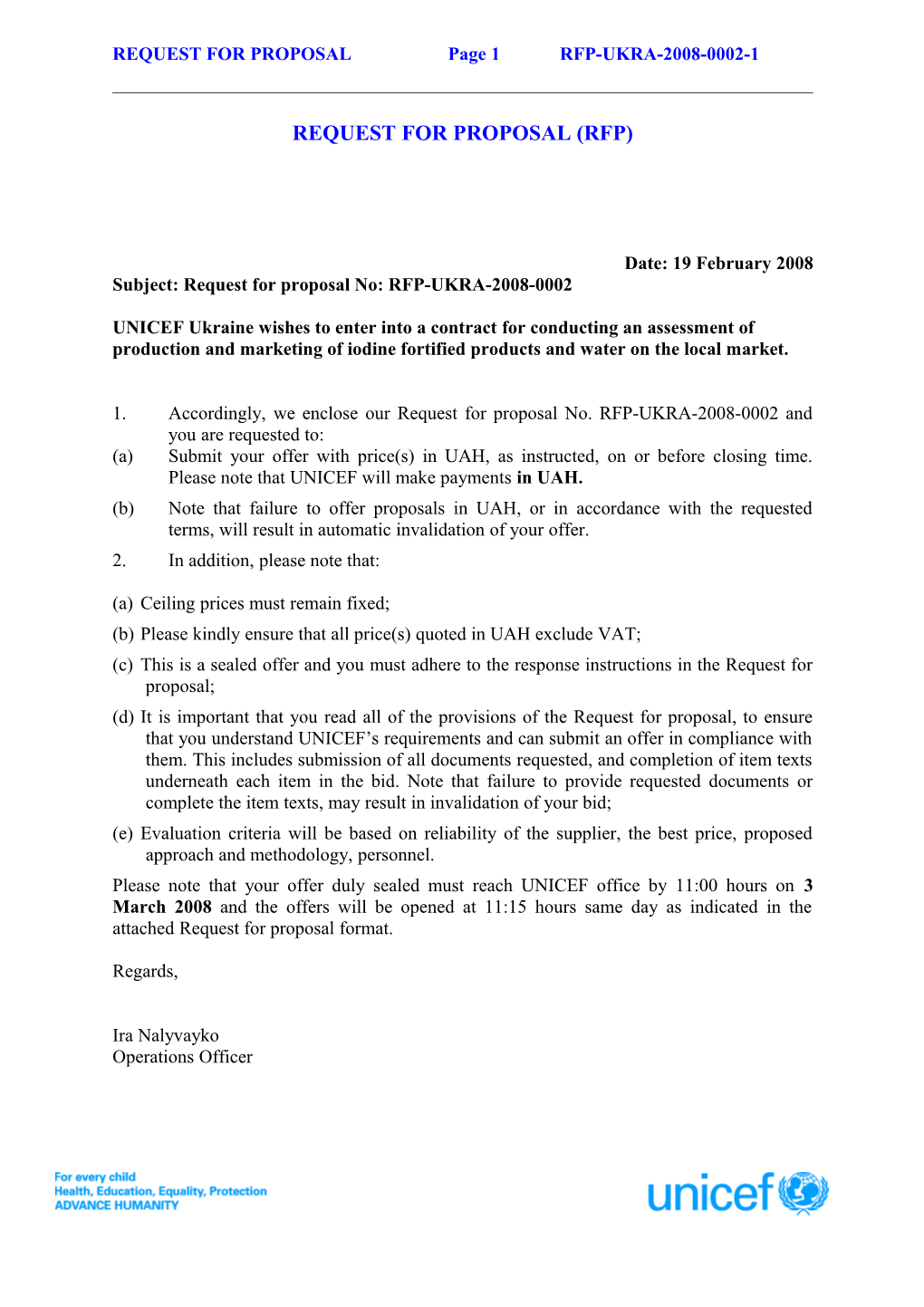 REQUEST for PROPOSAL Page 4 RFP-UKRA-2008-0002-1