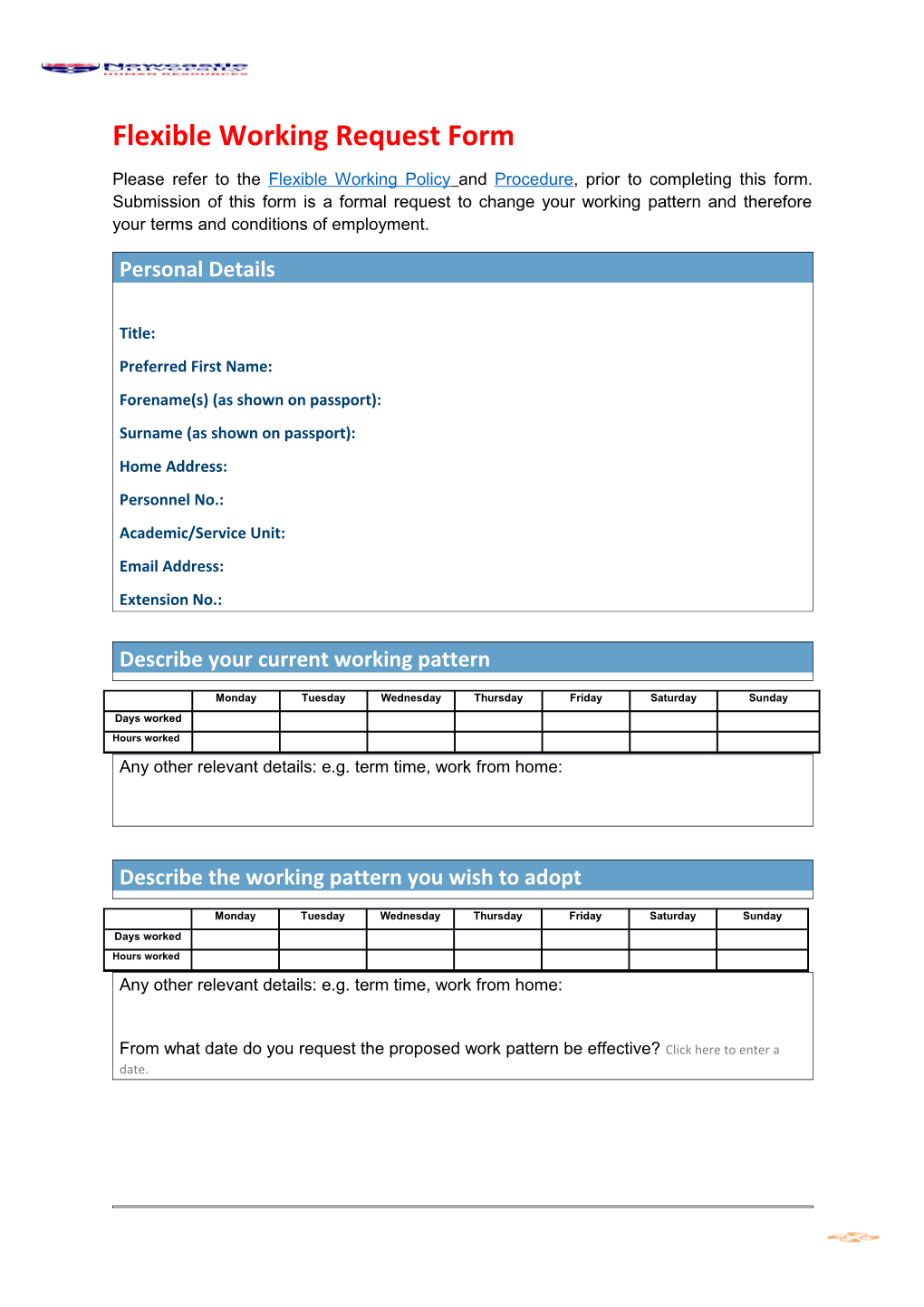 Flexible Working Request Form