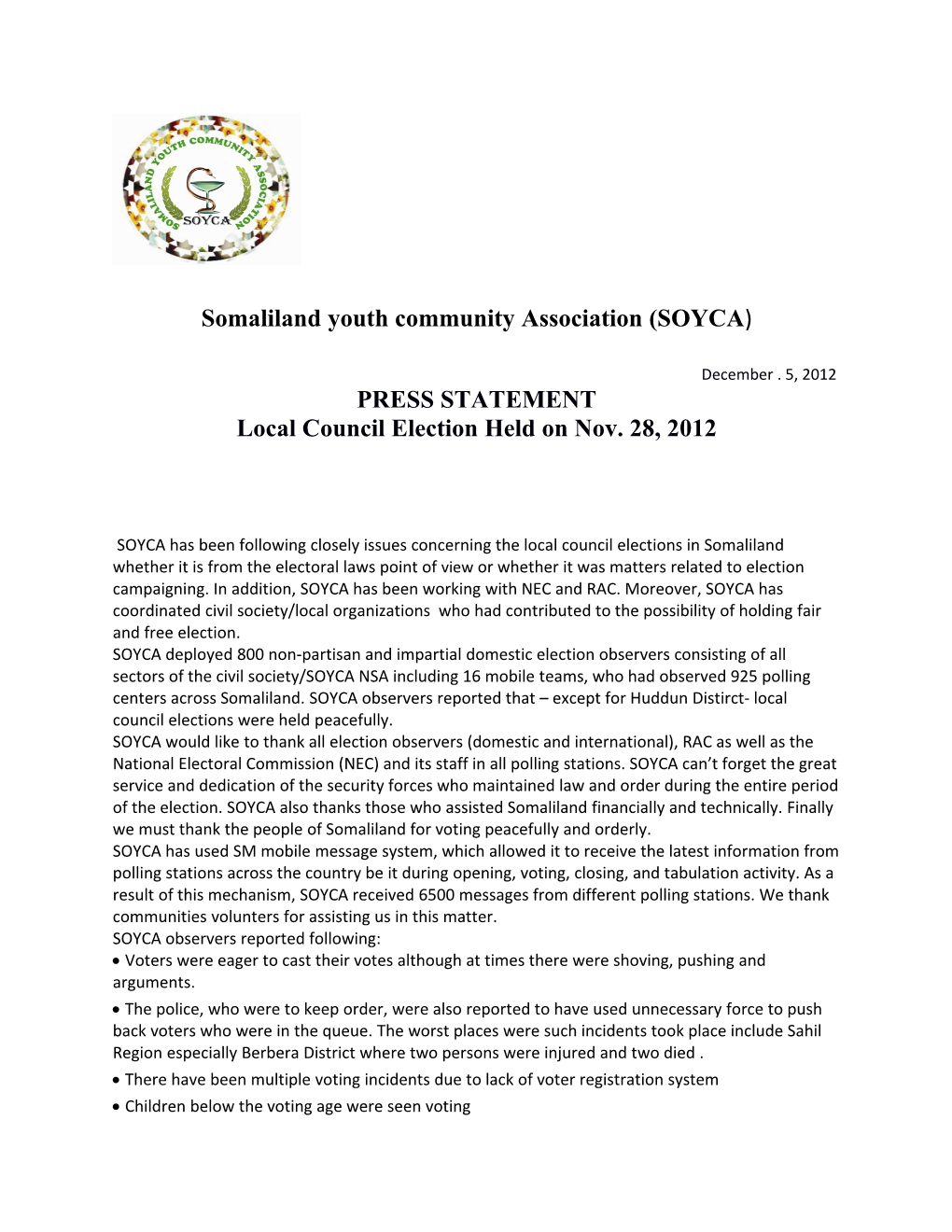 Somaliland Youth Community Association (SOYCA)