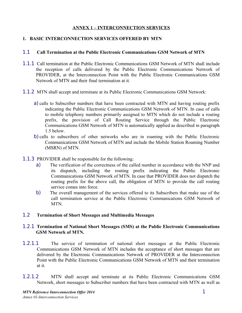 Annex 1 Interconnection Services