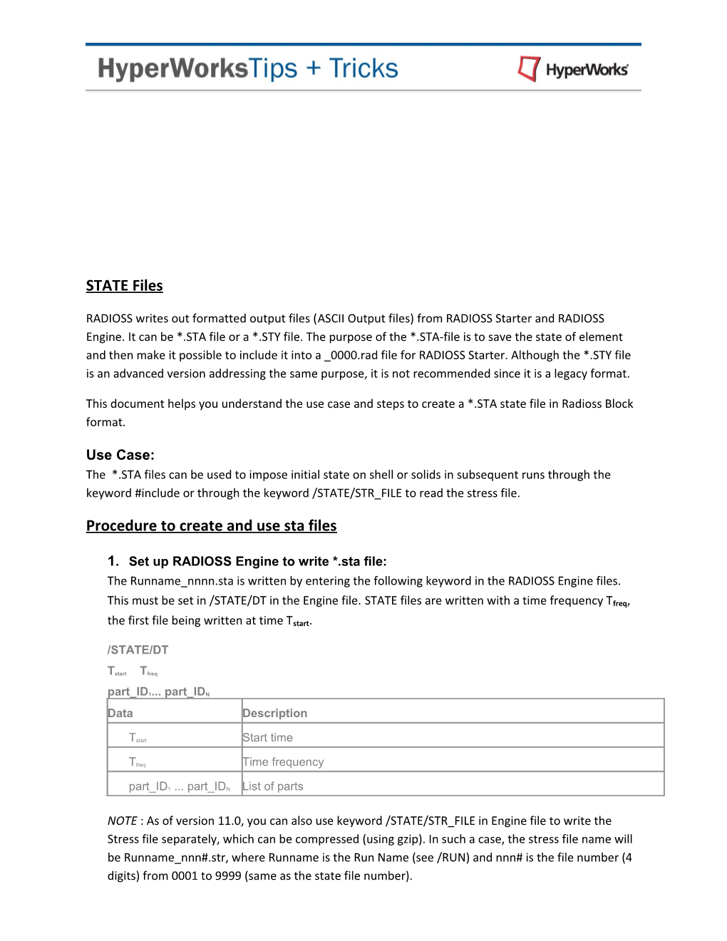 Procedure to Create and Use Sta Files