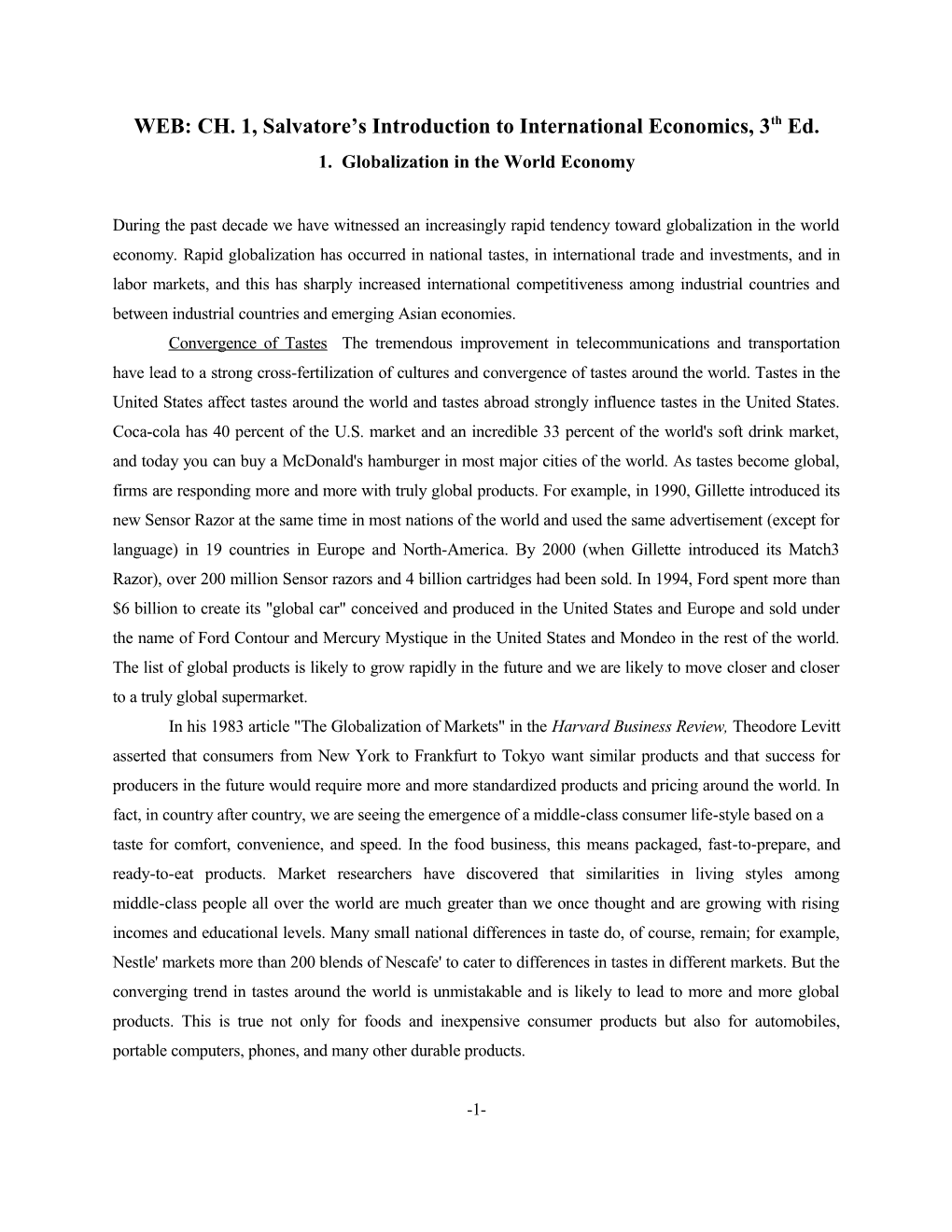 WEB: CH. 1, Salvatore S Introduction to International Economics, 3Th Ed