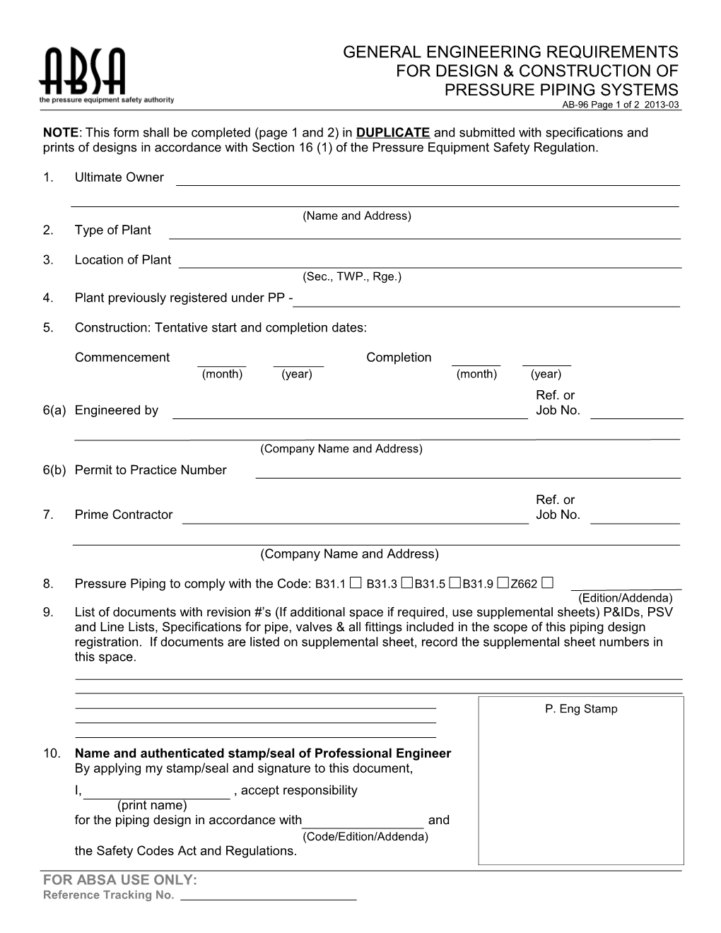 AB-096 General Requirement for Design and Construction of Pressure Piping Systems (D0000117-3)