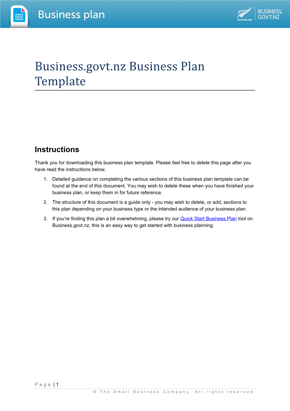 Business.Govt.Nz Business Plan Template