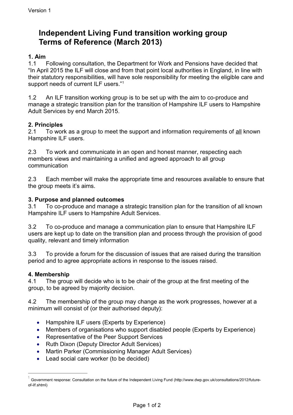 Briefing Document on the Independent Living Fund