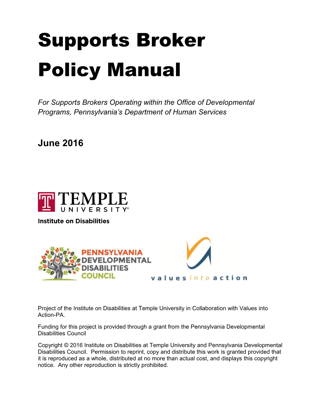 Supports Broker Policy Manual