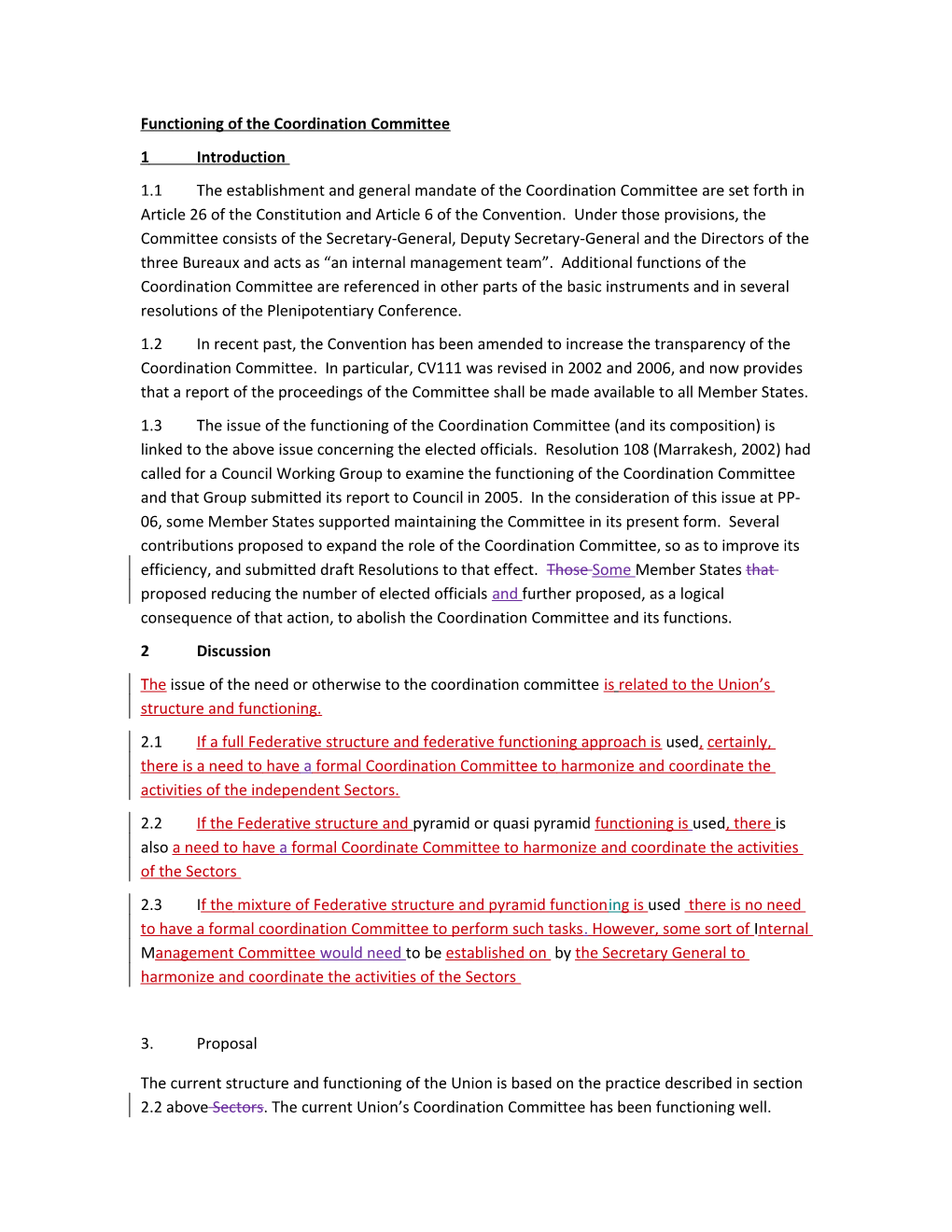 Functioning of the Coordination Committee