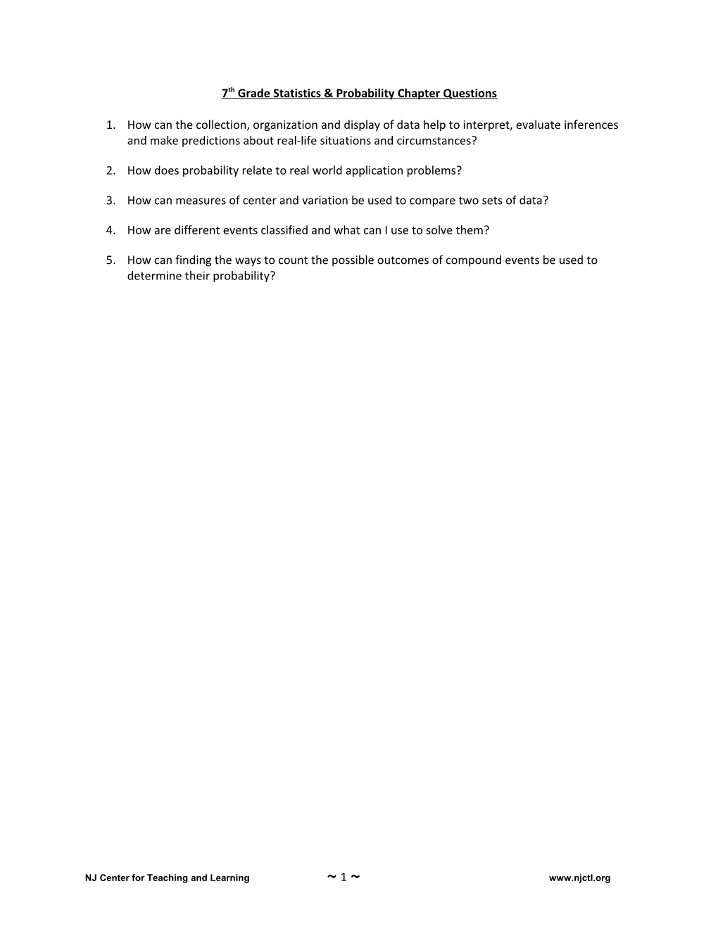 7Th Grade Statistics & Probability Chapter Questions