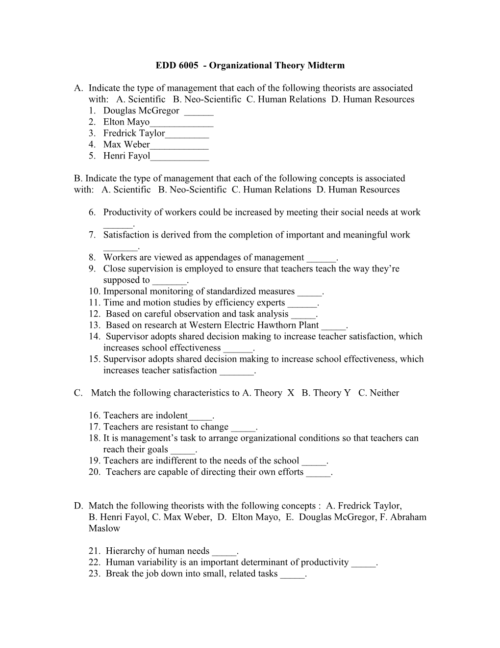 EDD 6005 - Organizational Theory Midterm