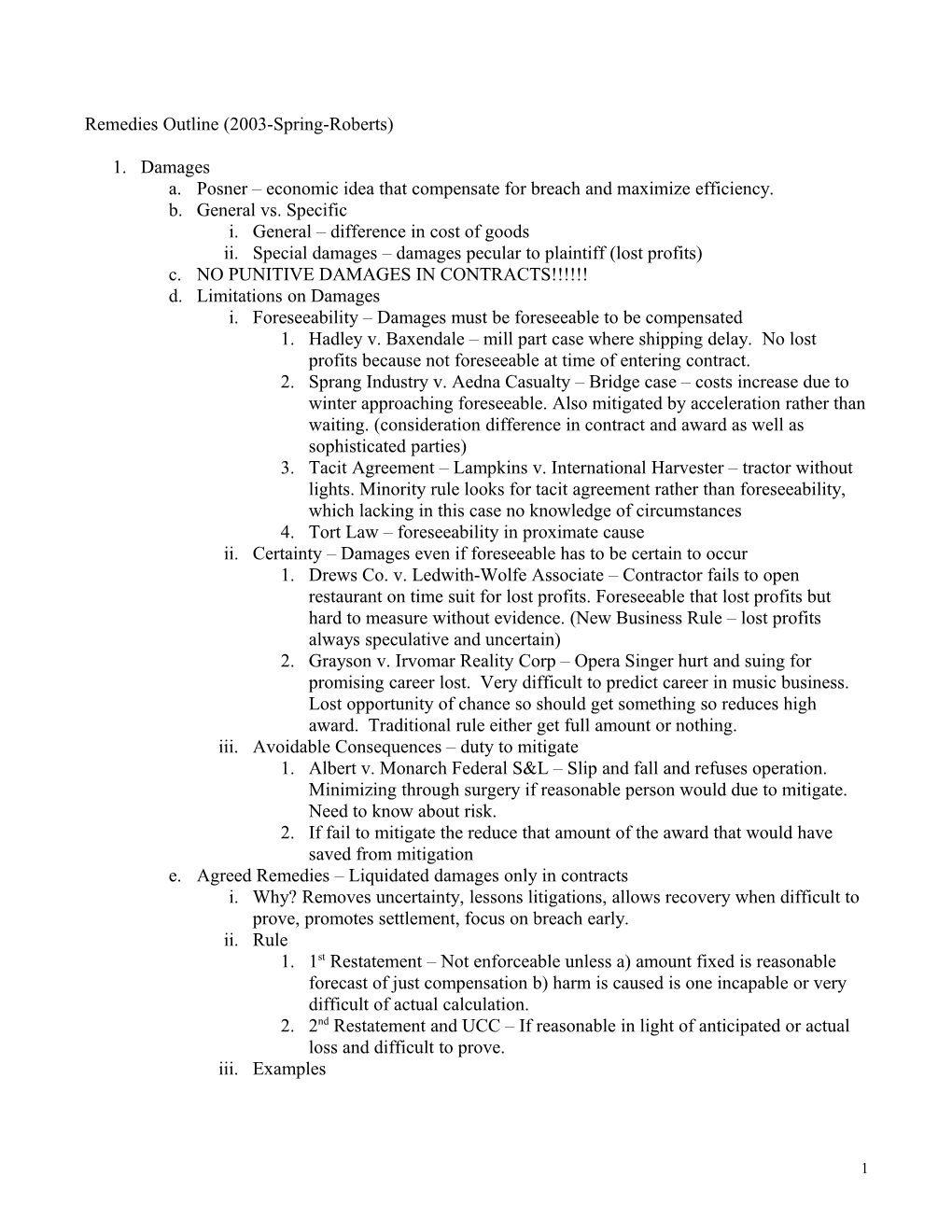 Remedies Outline (2003-Spring-Roberts)