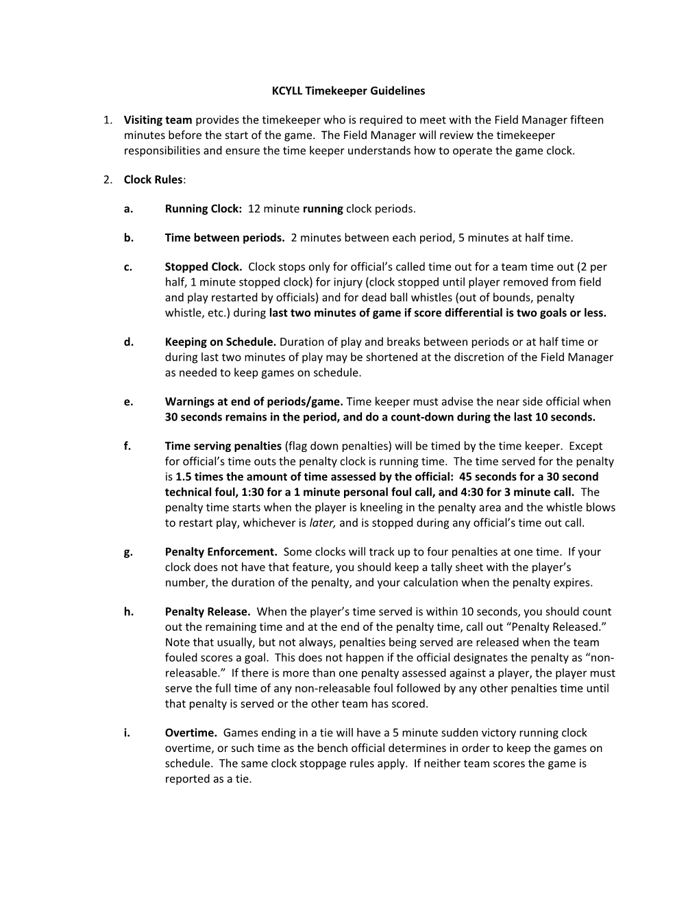 KCYLL Timekeeper Guidelines