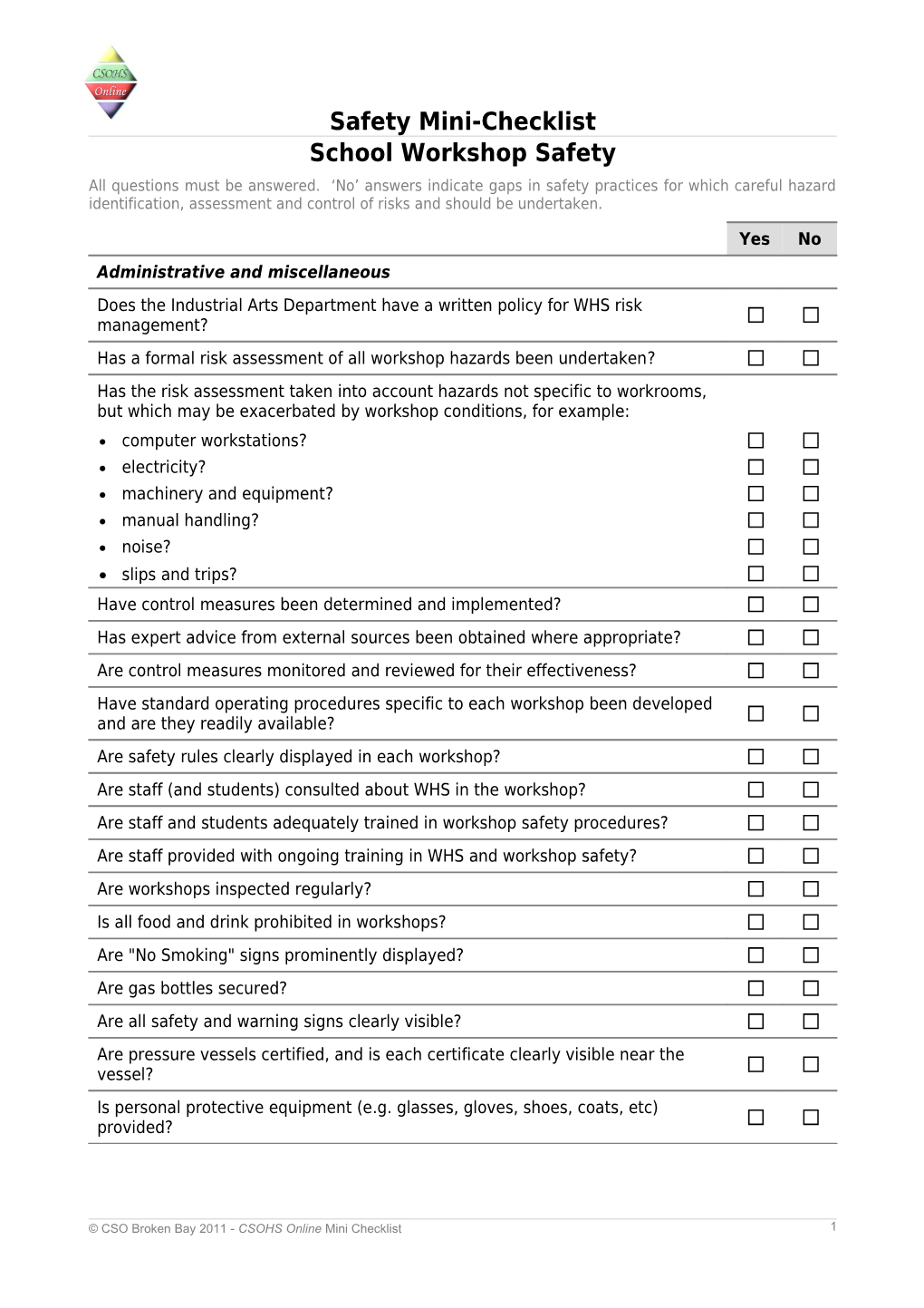 Safety Mini-Checklist