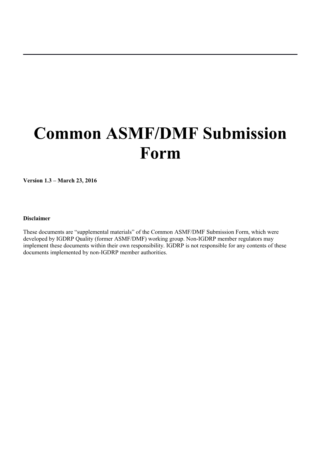 Common ASMF/DMF Submissionform