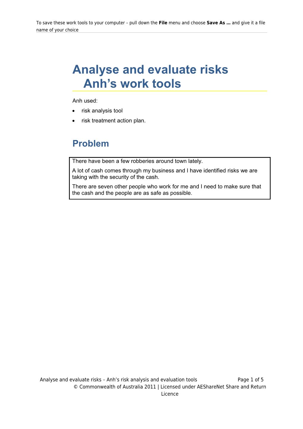 Analyse and Evaluate Risks Anh S Work Tools