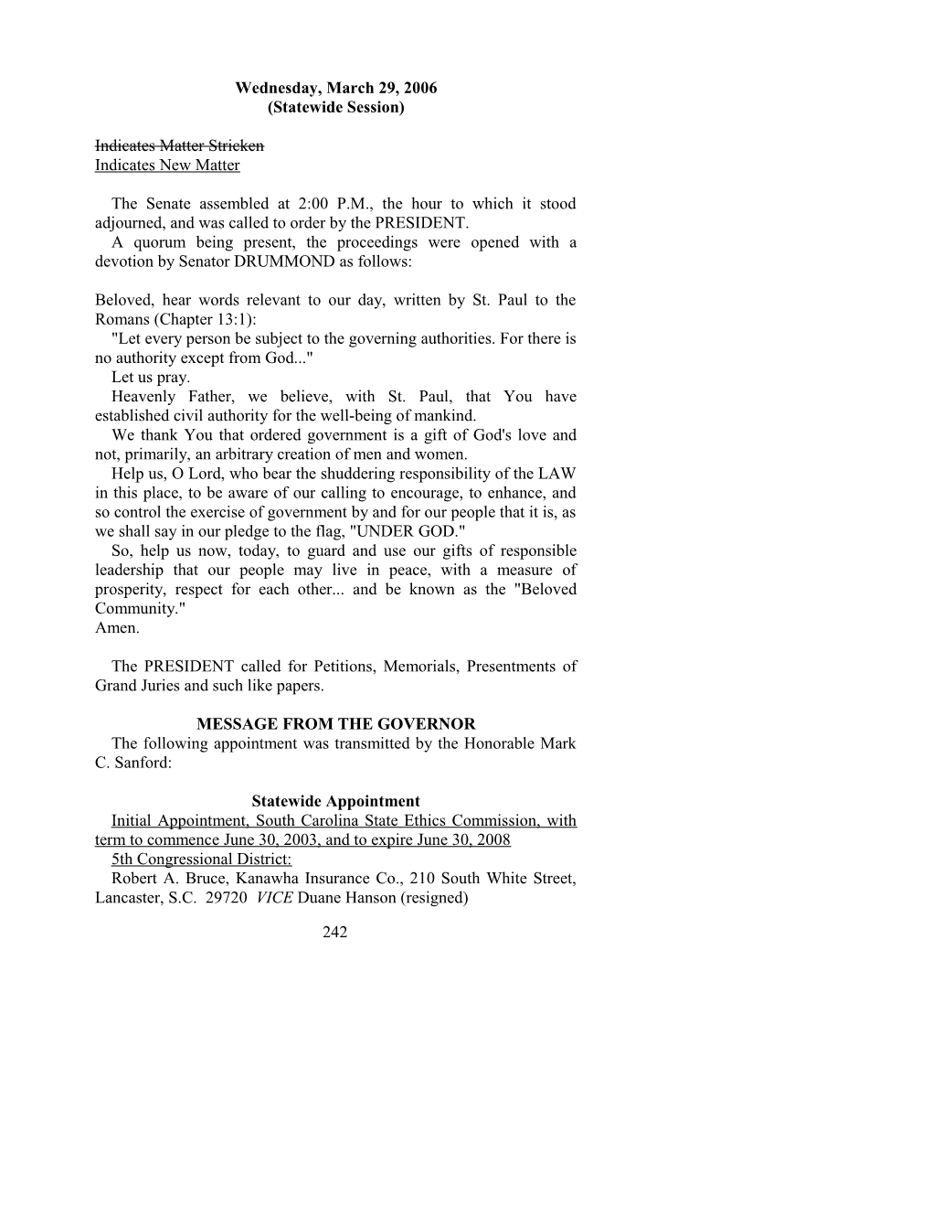 Senate Journal for Mar. 29, 2006 - South Carolina Legislature Online