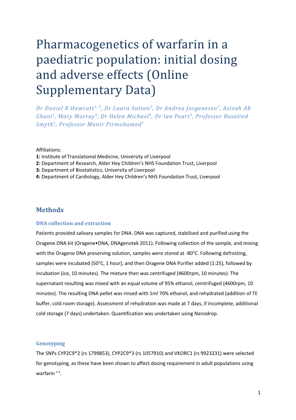 Pharmacogenetics of Warfarin in a Paediatric Population: Initial Dosing and Adverse Effects