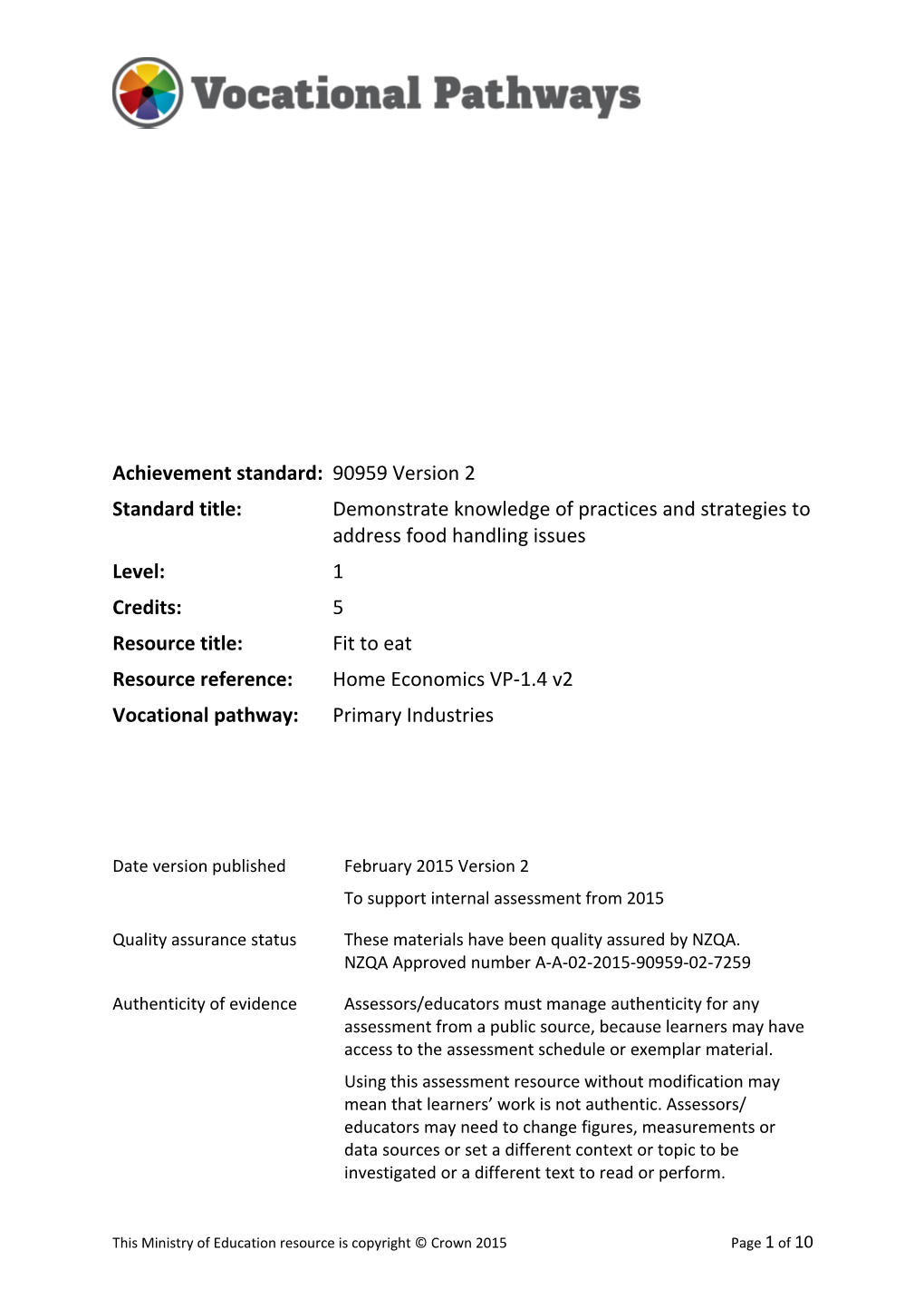 Vocational Pathways Internal Assessment Resource s11