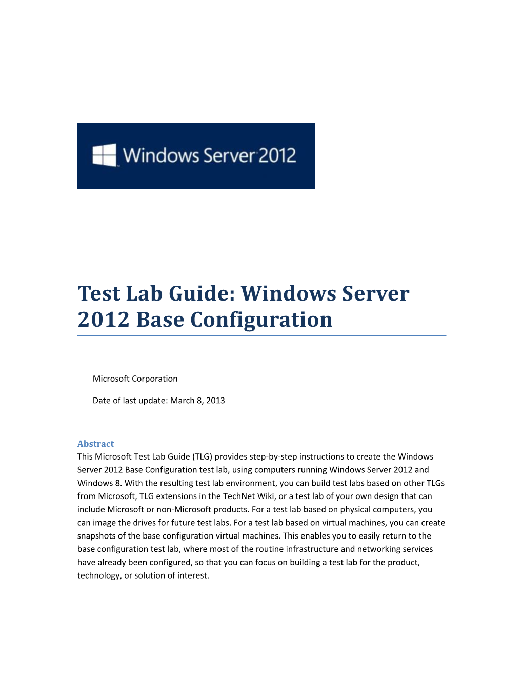 Test Lab Guide: Windows Server 2012 Base Configuration