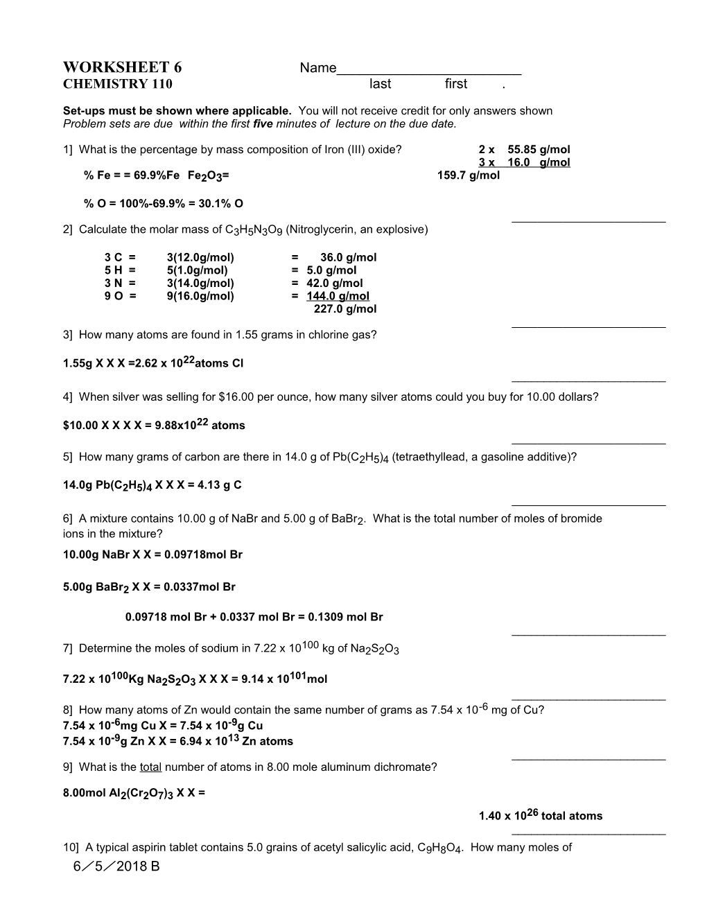 CHEMISTRY 110 Last First