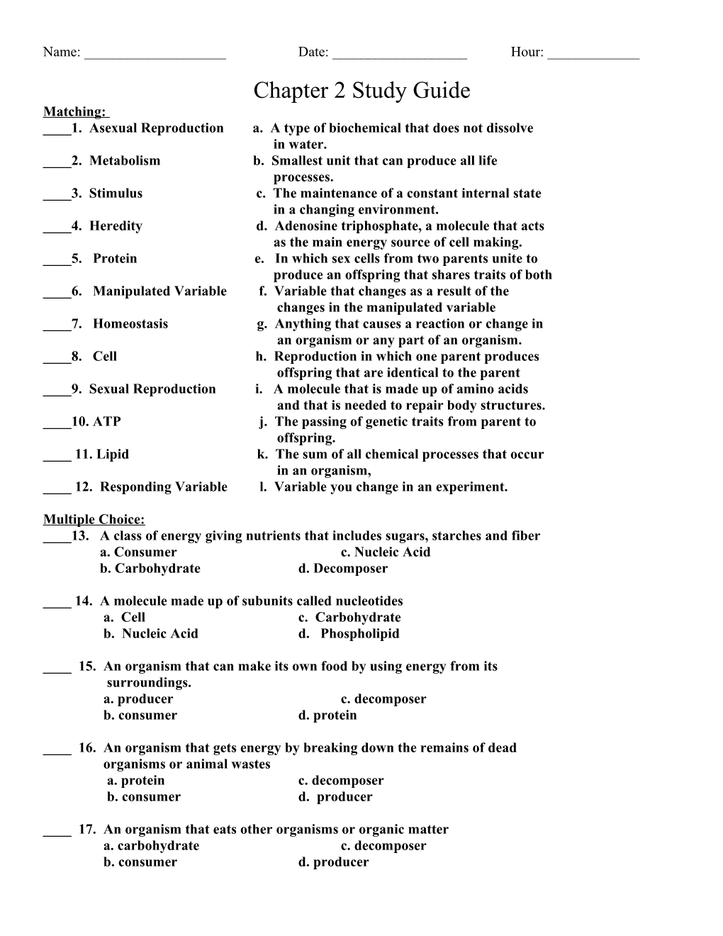 ____1. Asexual Reproduction A. a Type of Biochemical That Does Not Dissolve