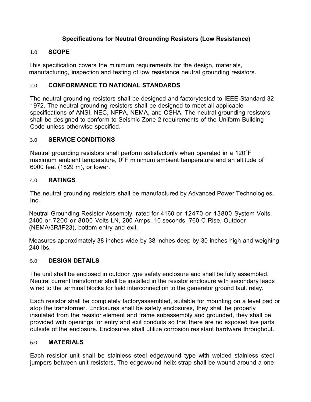 Specificationsforneutralgroundingresistors(Lowresistance)