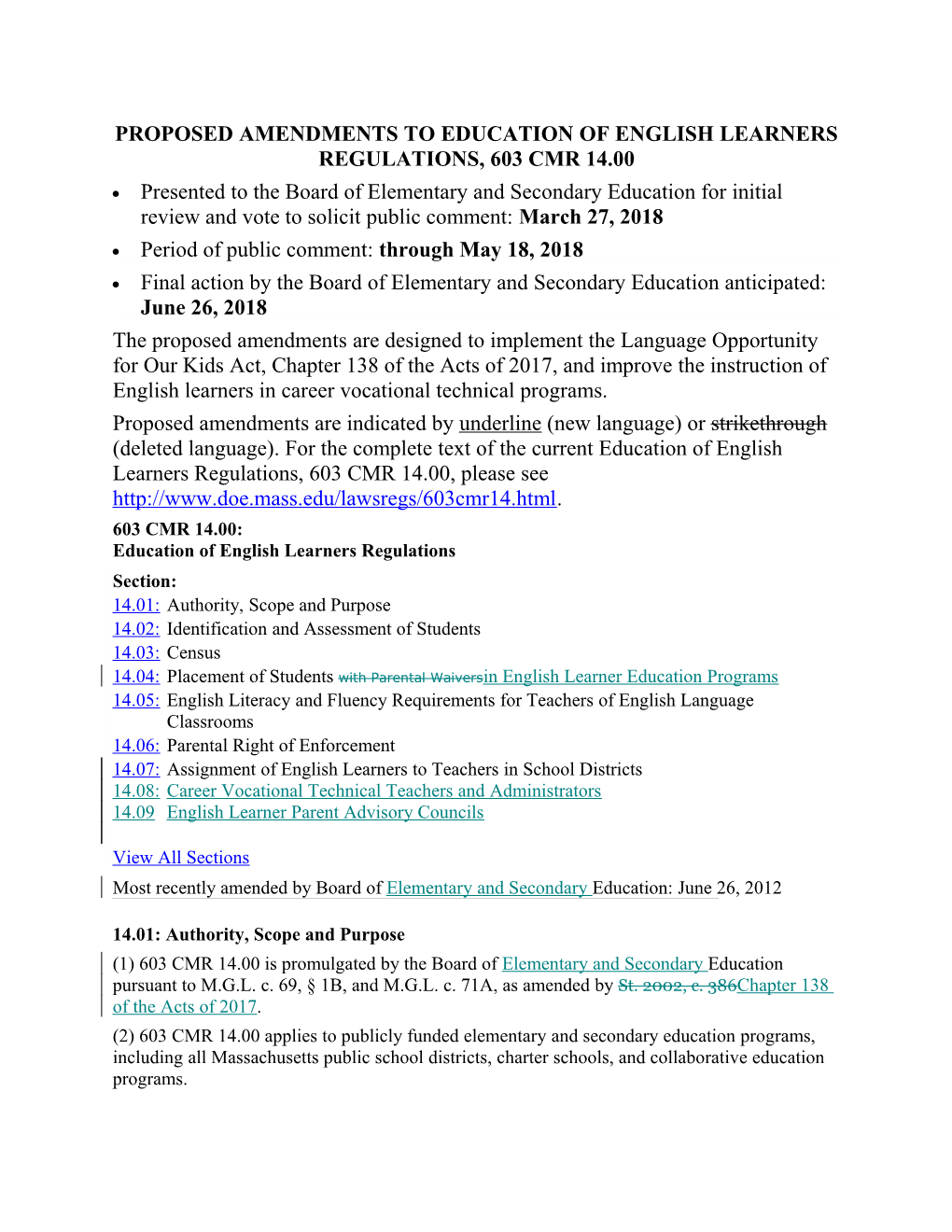 3/27 BESE Item 3 - 603 CMR 14 Proposed Amendments Redline