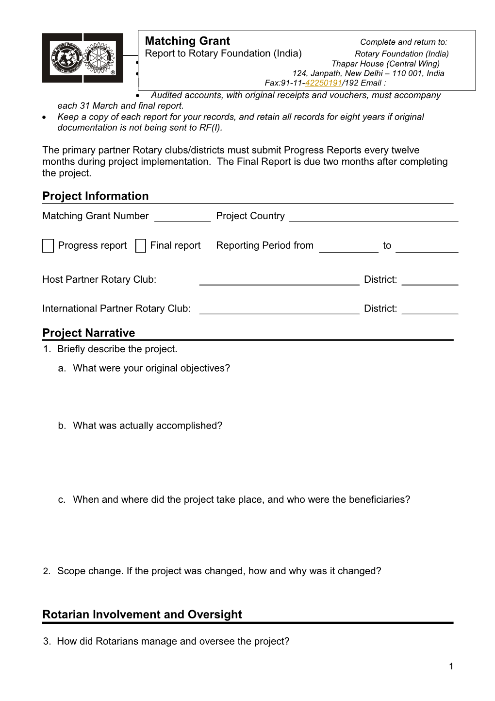 Matching Grants Final Report Form