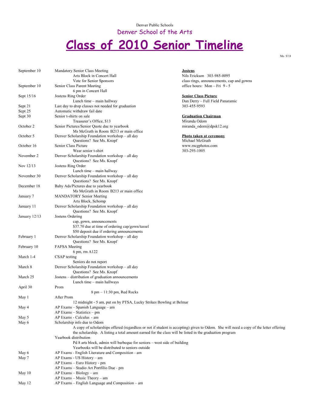 Class of 2006 Senior Timeline s1