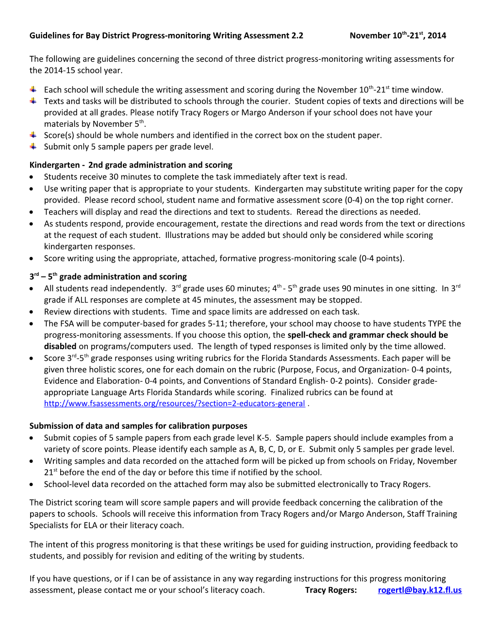 Guidelines for Bay District Progress-Monitoring Writing Assessment 2.2 November 10Th-21St