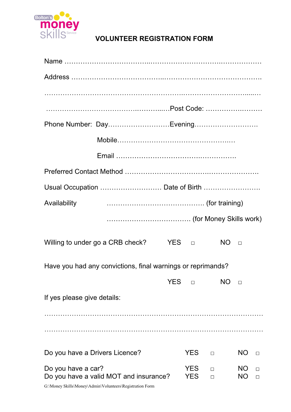 Volunteer Registration Form s3