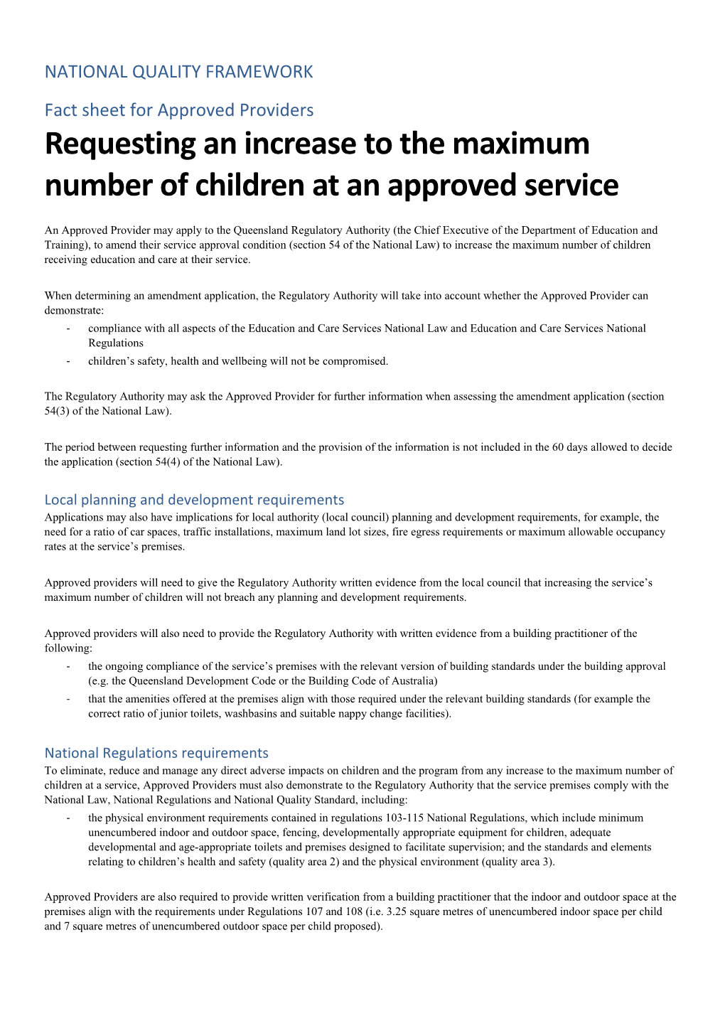 Requesting an Increase to the Maximum Number of Children at an Approved Service Fact Sheet