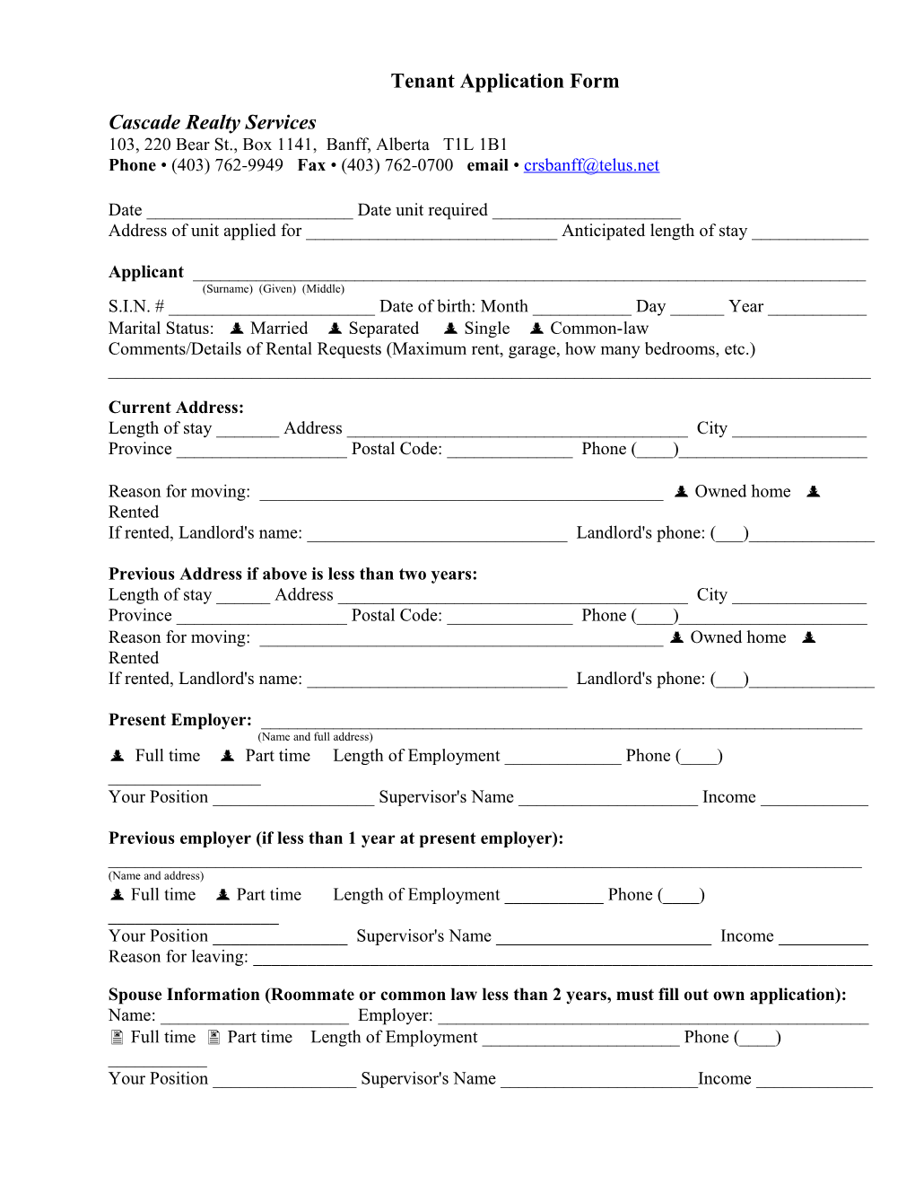 Tenant Application Form