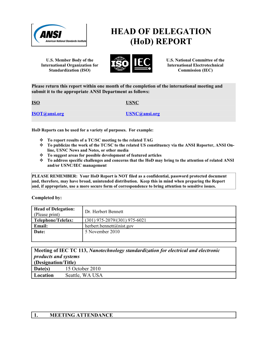 Hod Report Tc 113 Meeting Held in Seattle October 2010