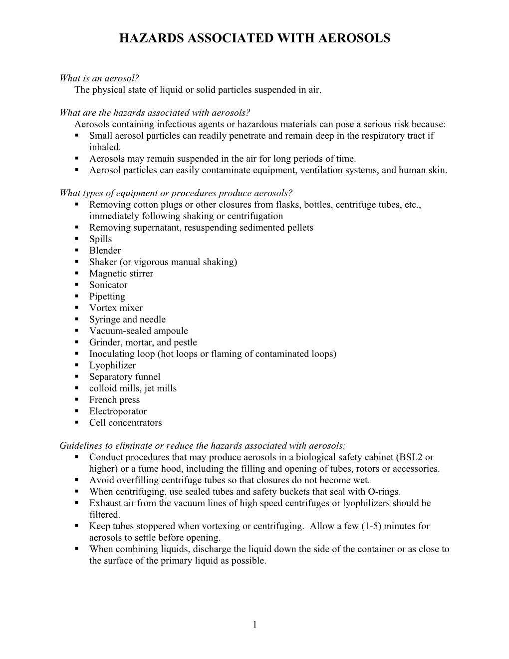 Hazards Associated with Aerosols