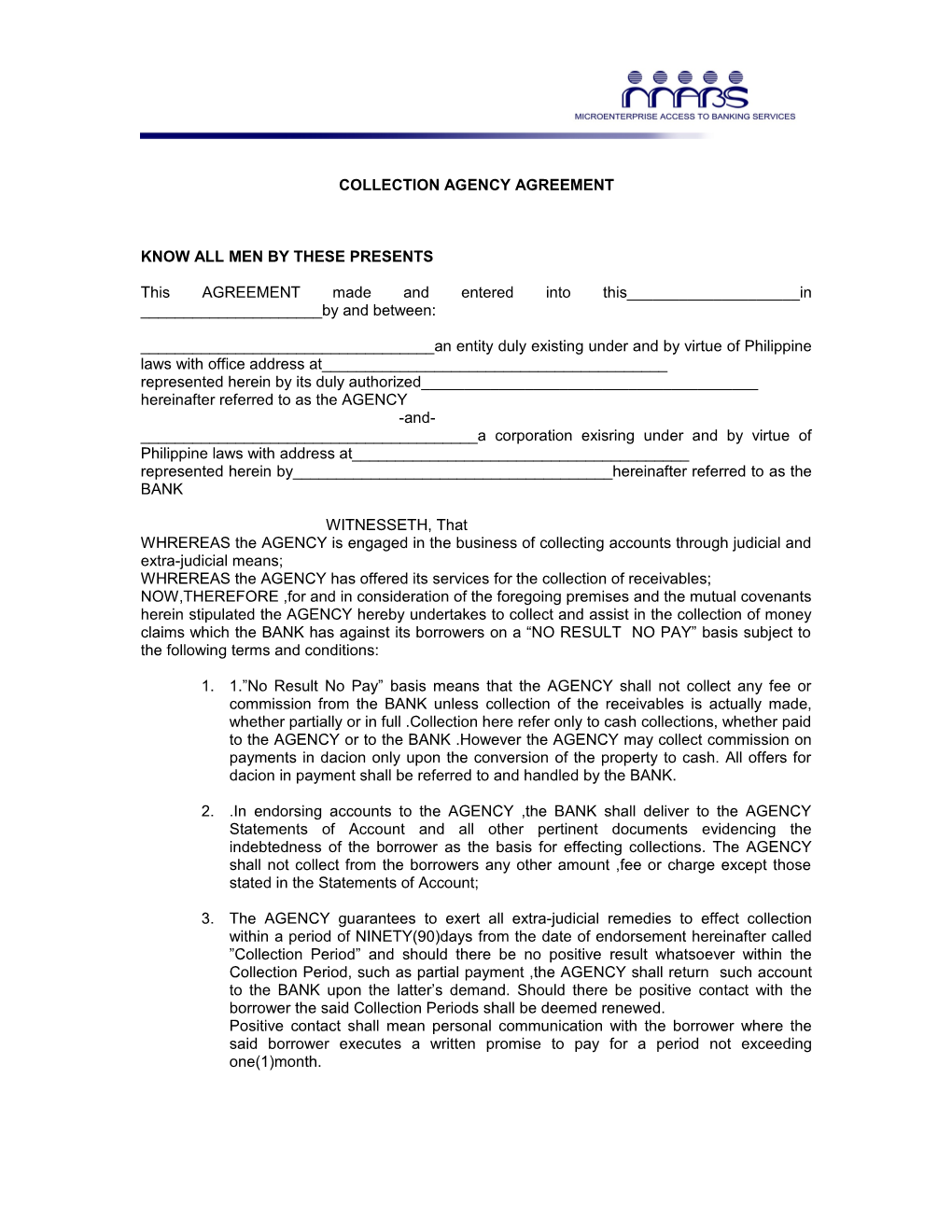 Collection Agency Agreement