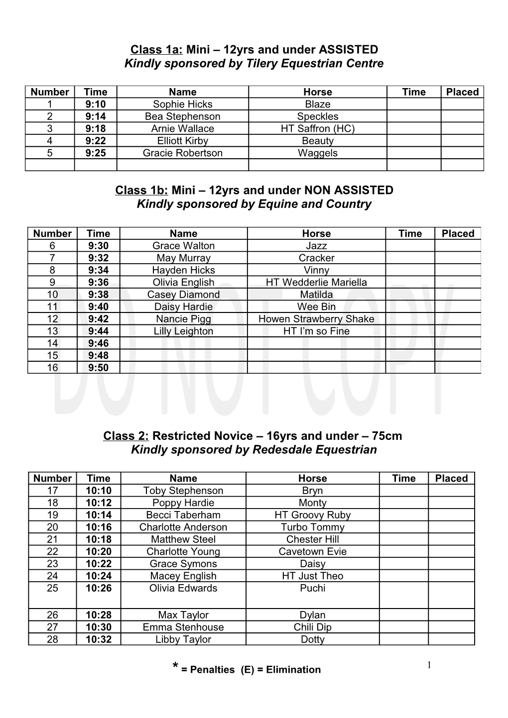 Class 1A: Mini 12Yrs and Under ASSISTED