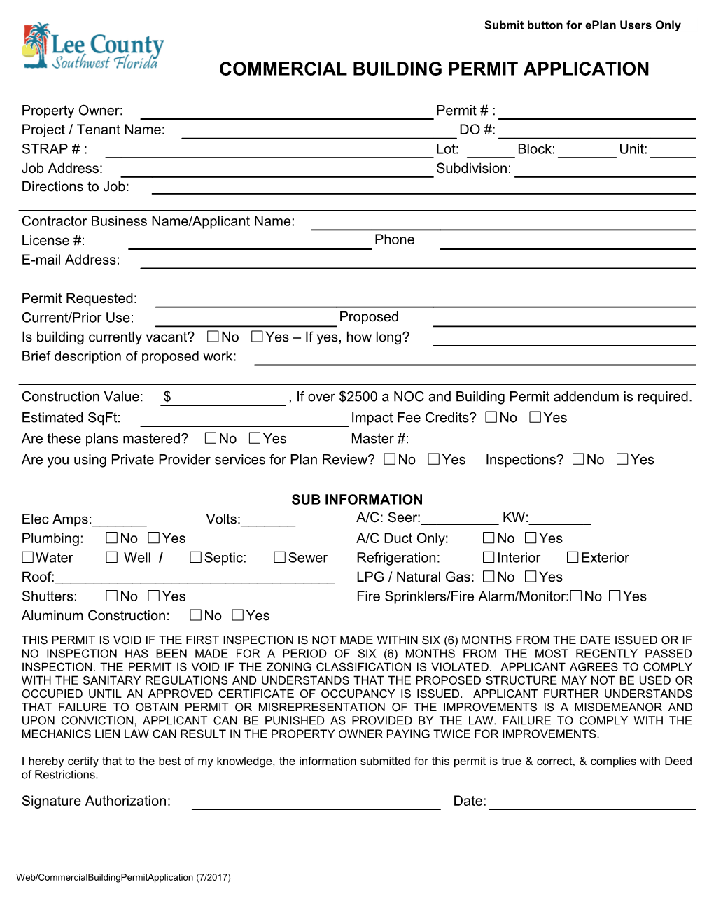 Commercial Building Permit Application