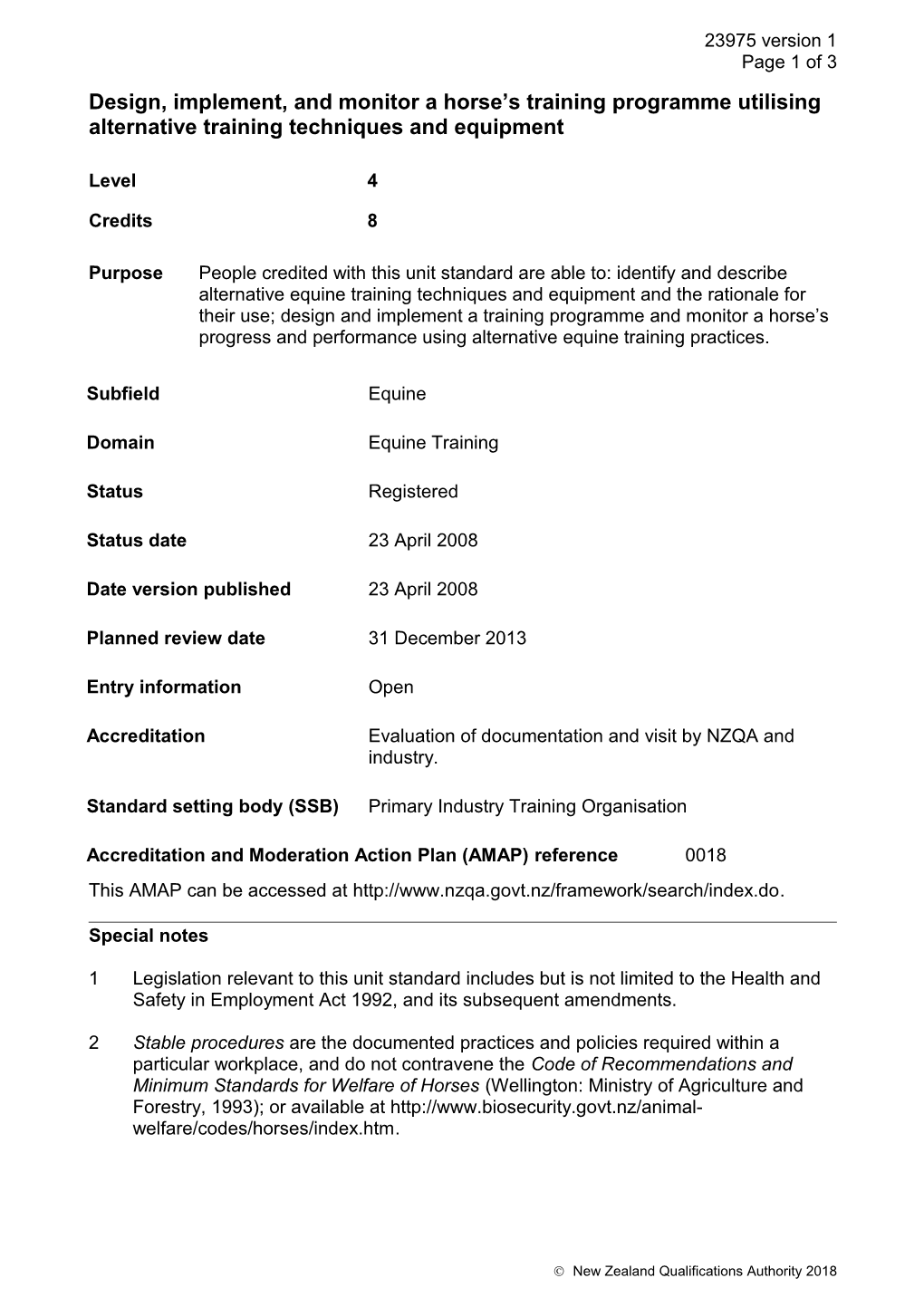 23975 Design, Implement, and Monitor a Horse S Training Programme Utilising Alternative