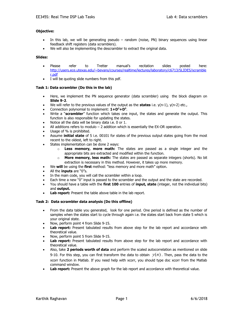 EE345S: Real Time DSP Lab Tasks Lab 4: Data Scramblers