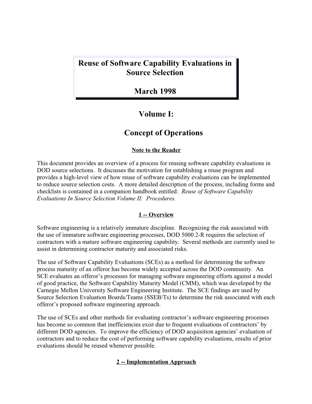 Reuse of Software Capability Evaluations in Source Selection