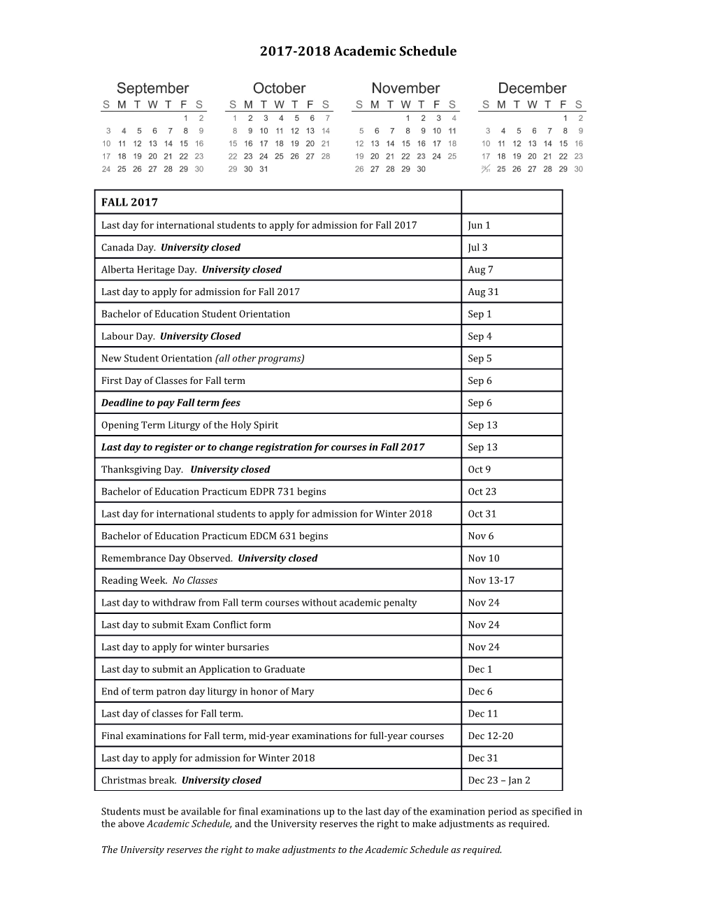 5-Year Academic Schedule