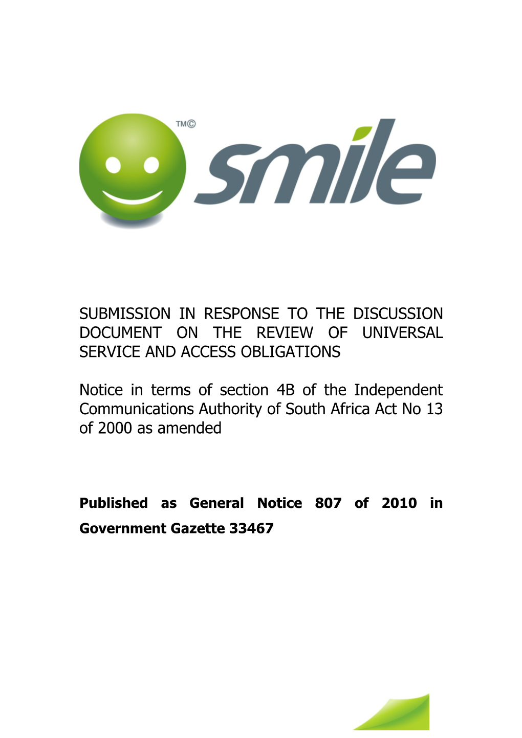 Smile Communications Pty Submission on Draft Interconnection Regulations Dated 24 December 2007