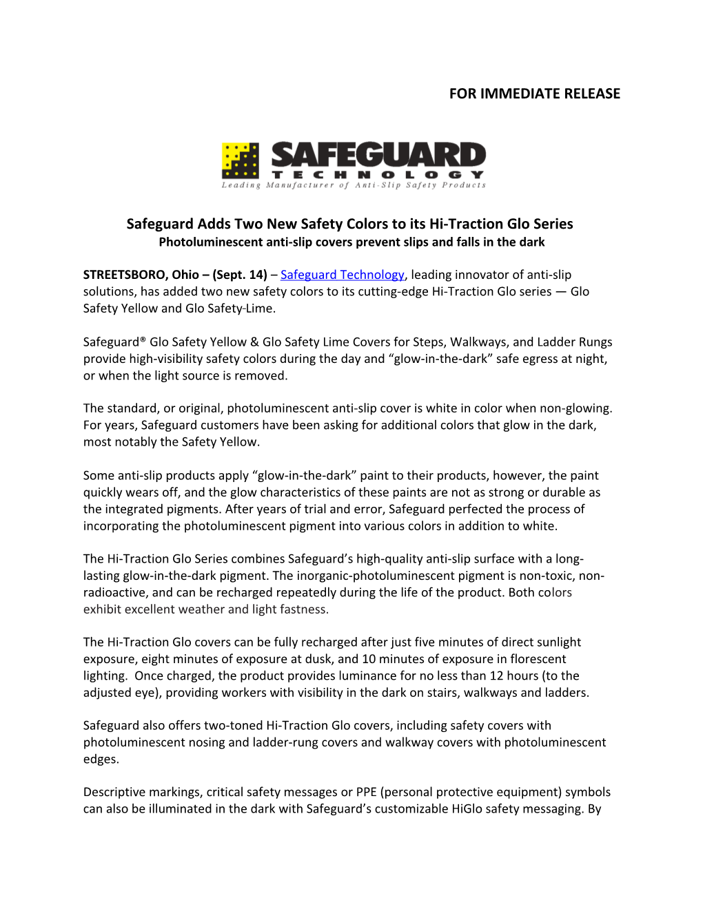 Safeguard Adds Two New Safety Colors to Its Hi-Traction Glo Series