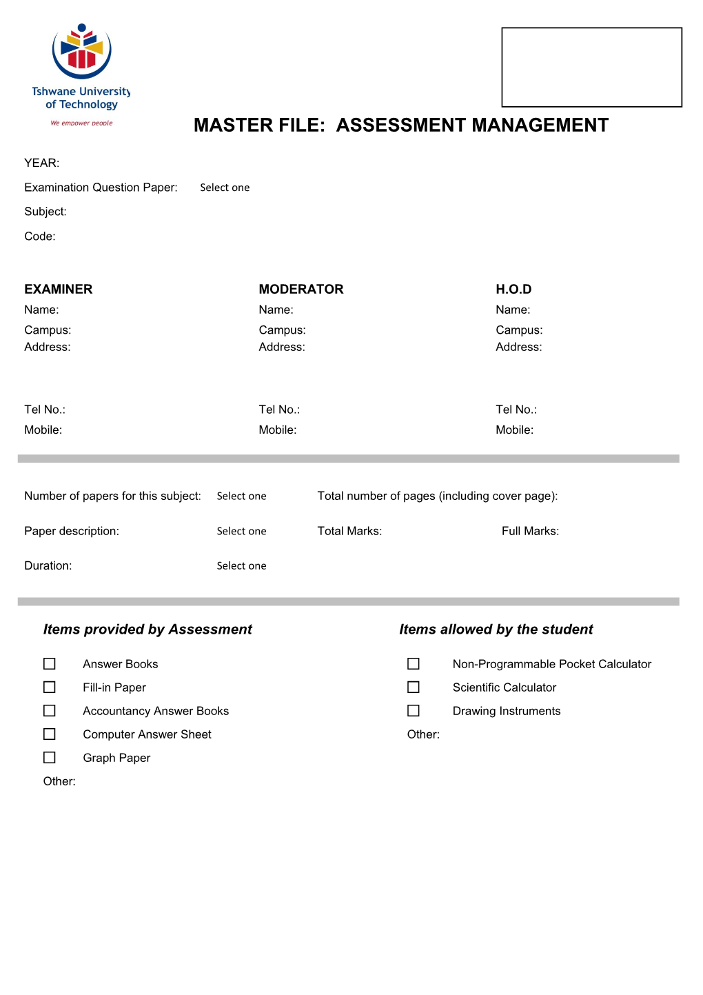 Master File: Assessment Management