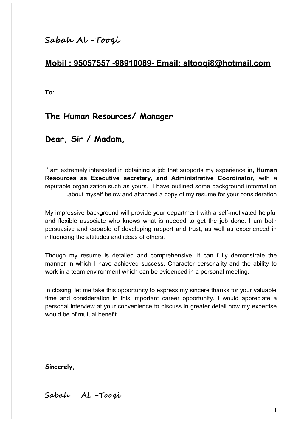 The Human Resources/ Manager