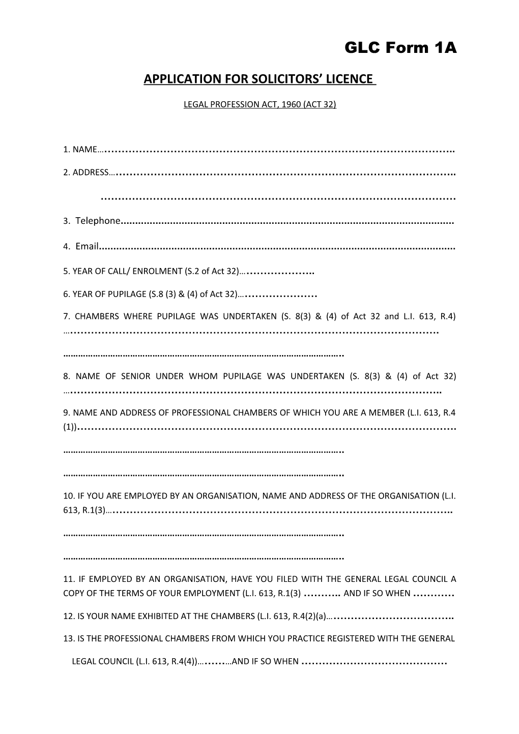 Application for Solicitors Licence