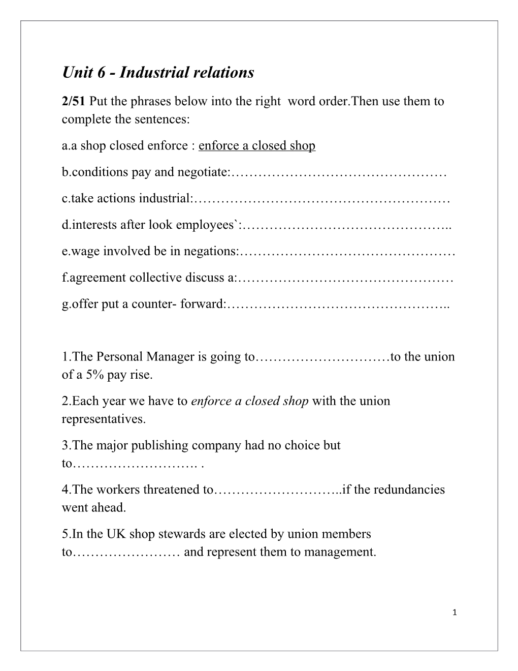 Unit 6 - Industrial Relations