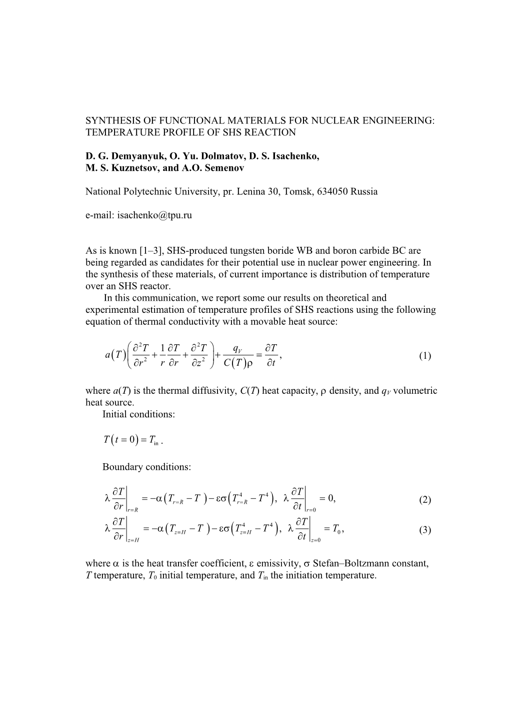 Synthesis of Functional Materials for Nuclear Engineering: Temperature Profile of Shs Reaction