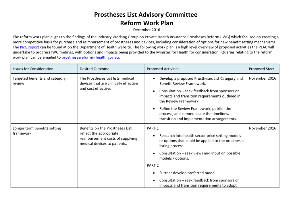 Prostheses List Advisory Committee