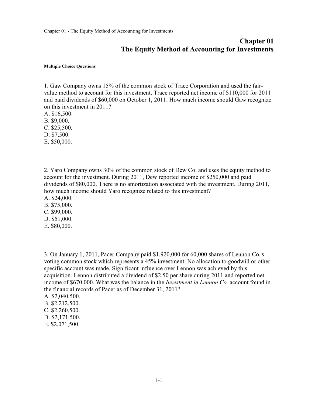 Chapter 01 the Equity Method of Accounting for Investments